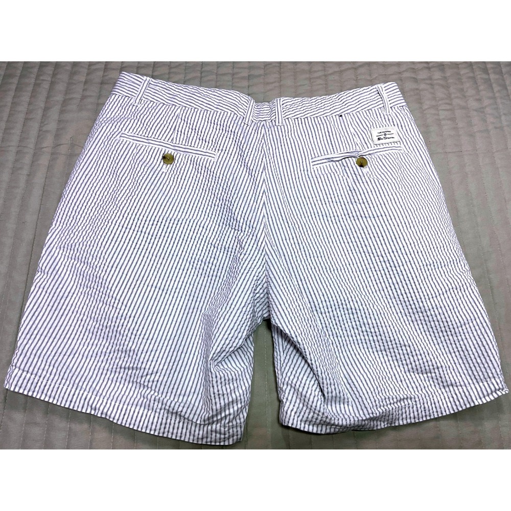 Ben Sherman Mens Seersucker Chino Shorts Blue and White Striped Cotton Size 34W - Picture 4 of 10